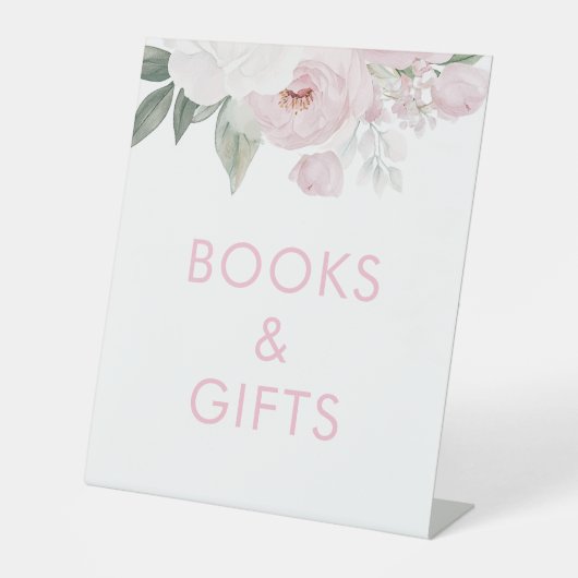 水彩ピンクの花赤ちゃんシャワーブック&ギフト 台座サイン (正面)