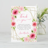 水彩ピンクの花金ゴールドフレーム甘い16 サンキューカード (スタンド正面)