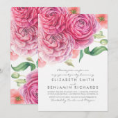 水彩ピンクの花 エレガントな婚約パーティー 招待状 (正面/裏面)