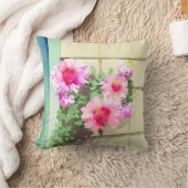 水彩ピンクの花 クッション (ブランケット)