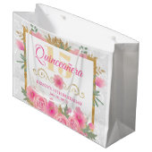 水彩ピンクの花&ゴールドフォイルキンセアニラ ラージペーパーバッグ (正面アングル)