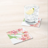 水彩ピンクの花 スクエアペーパーコースター (インサイチュ)
