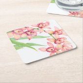 水彩ピンクの花 スクエアペーパーコースター (アングル)