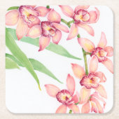 水彩ピンクの花 スクエアペーパーコースター (正面)