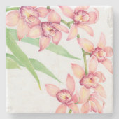 水彩ピンクの花 ストーンコースター (正面)