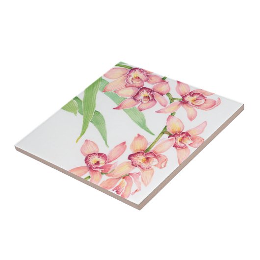 水彩ピンクの花 タイル (側面)