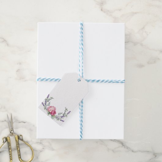 水彩ピンクの花 ピンクの芍薬 ピンクのバラ ギフトタグ (より糸付き)