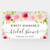 水彩ピンクの花 ブライダルシャワーのウェルカムメッセージ 横断幕 (横)