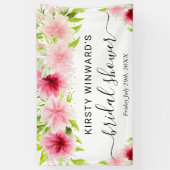 水彩ピンクの花 ブライダルシャワーのウェルカムメッセージ 横断幕 (縦)