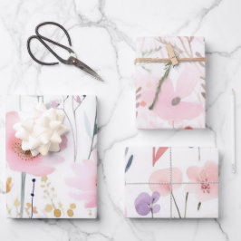 水彩ピンクの花 ラッピングペーパーシート