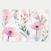 水彩ピンクの花 ラッピングペーパーシート (正面3)