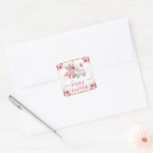 水彩ピンクの花 春の羊 イースター スクエアシール (封筒)