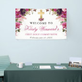 水彩ピンクの花　最初の聖体拝領 横断幕 (トレードショー)