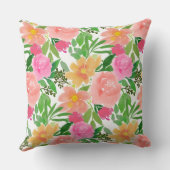 水彩ピンクの花（白背景） クッション (裏面)