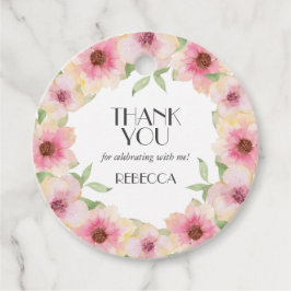 水彩ピンクの花 謝謝タグ  プレゼント フェイバータグ