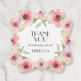 水彩ピンクの花 謝謝 フェイバータグ