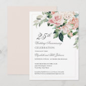 水彩ピンクの花 25周年記念 招待状 (正面/裏面)