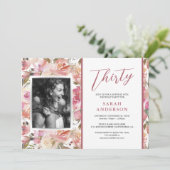 水彩ピンクの花 30歳の誕生日パーティー 招待状 (スタンド正面)
