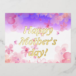 水彩ピンクの花mother day wish 箔シーズンポストカード