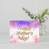 水彩ピンクの花mother day wish 箔シーズンポストカード (立ち正面)