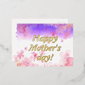 水彩ピンクの花mother day wish 箔シーズンポストカード (正面/裏面)