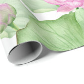 水彩ピンクの蓮の花と大葉きな花 ラッピングペーパー (ロールコーナー)