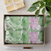 水彩ピンクの蓮の花と大葉きな花 薄葉紙 (ギフト)