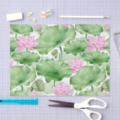 水彩ピンクの蓮の花と大葉きな花 薄葉紙 (クラフト)