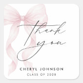 水彩ピンクの蝶ネクタイ 卒業お礼 スクエアシール (正面)