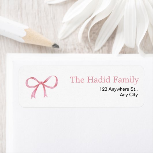 水彩ピンクの蝶結び ラベル (インサイチュ)