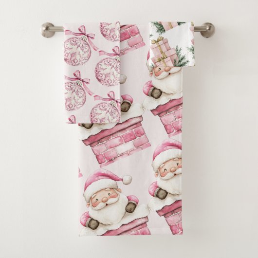 水彩ピンクの雪1st誕生日クリスマス バスタオルセット (インサイチュ)