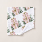 水彩ピンクの雪1st誕生日クリスマス バスタオルセット (ウォッシュタオル)