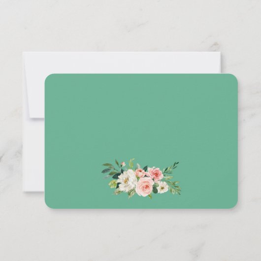 水彩ピンクの頬染め フローラル エレガント ネオミント 出欠カード (裏面)