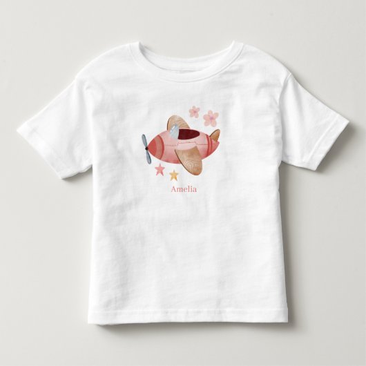 水彩ピンクの飛行機 トドラーTシャツ (正面)