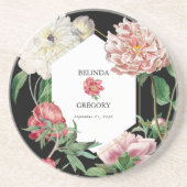 水彩ピンクの黒い牡丹結婚の花 コースター (正面)