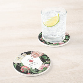 水彩ピンクの黒い牡丹結婚の花 コースター