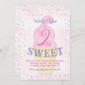 水彩ピンクアイスクリームコーン2nd誕生日ガール 招待状 (正面/裏面)