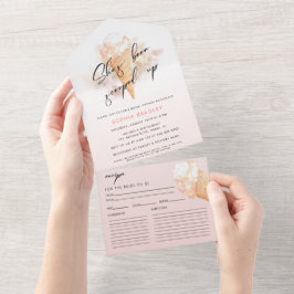 水彩ピンクアイスクリームブライダルシャワー招待 オールインワン招待状