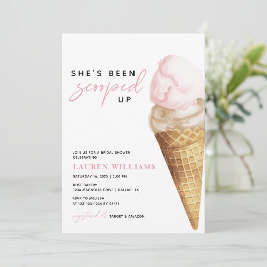 水彩ピンクアイスクリームブライダルシャワー招待 招待状 (スタンド正面)