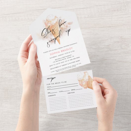 水彩ピンクアイスクリームブライダルシャワー オールインワン招待状 (貼ってはがせる)