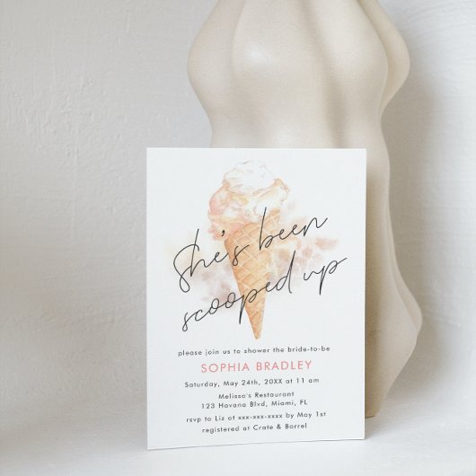 水彩ピンクアイスクリームブライダルシャワー 招待状