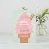 水彩ピンクアイスクリーム子供の誕生日パーティー 招待状 (スタンド正面)