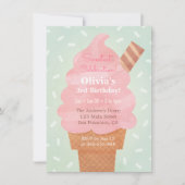 水彩ピンクアイスクリーム子供の誕生日パーティー 招待状 (正面)