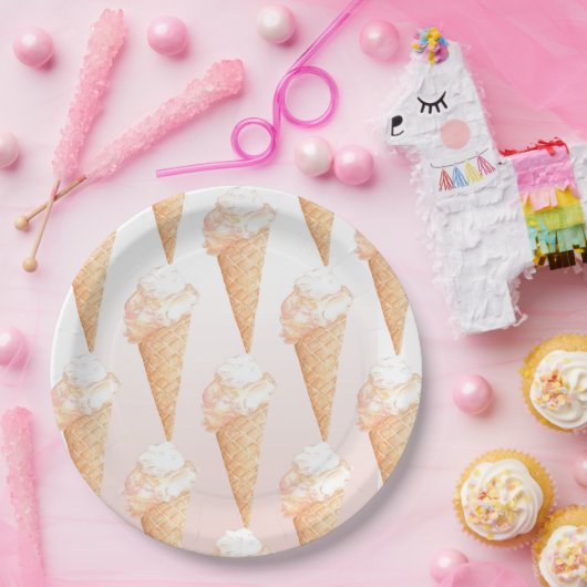水彩ピンクアイスクリーム紙プレート ペーパープレート (パーティー)
