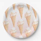 水彩ピンクアイスクリーム紙プレート ペーパープレート (正面)