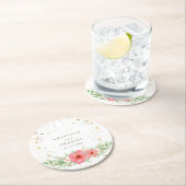 水彩ピンクアイボリー緑のフローラ金ゴールド斑点 ラウンドペーパーコースター (インサイチュ)