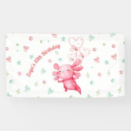 水彩ピンクアクソロトルおもしろい子供の誕生日パーティー 横断幕