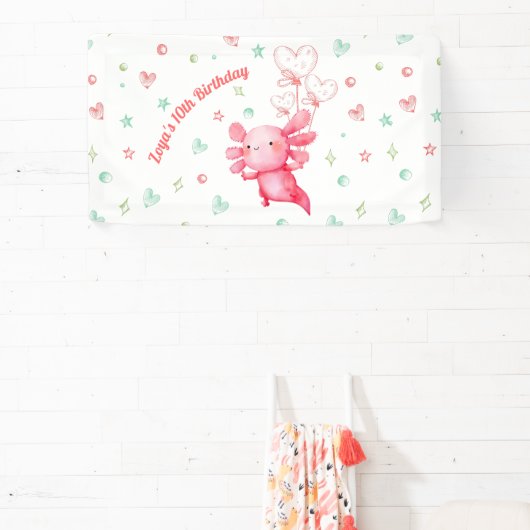 水彩ピンクアクソロトルおもしろい子供の誕生日パーティー 横断幕 (インサイチュ)