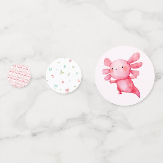 水彩ピンクアクソロトルバースデーパーティー コンフェッティ (正面)