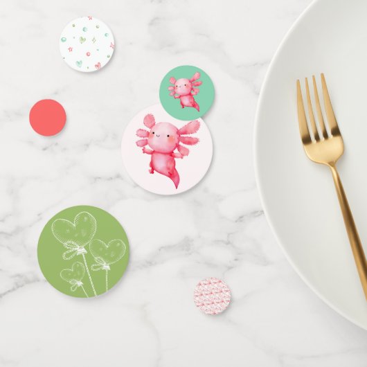 水彩ピンクアクソロトルバースデーパーティー コンフェッティ (グループ)